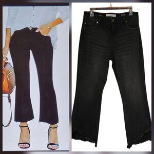 Liverpool Hannah Black Flare Cropped Jean with Asymmetrical Raw Hem Size 10